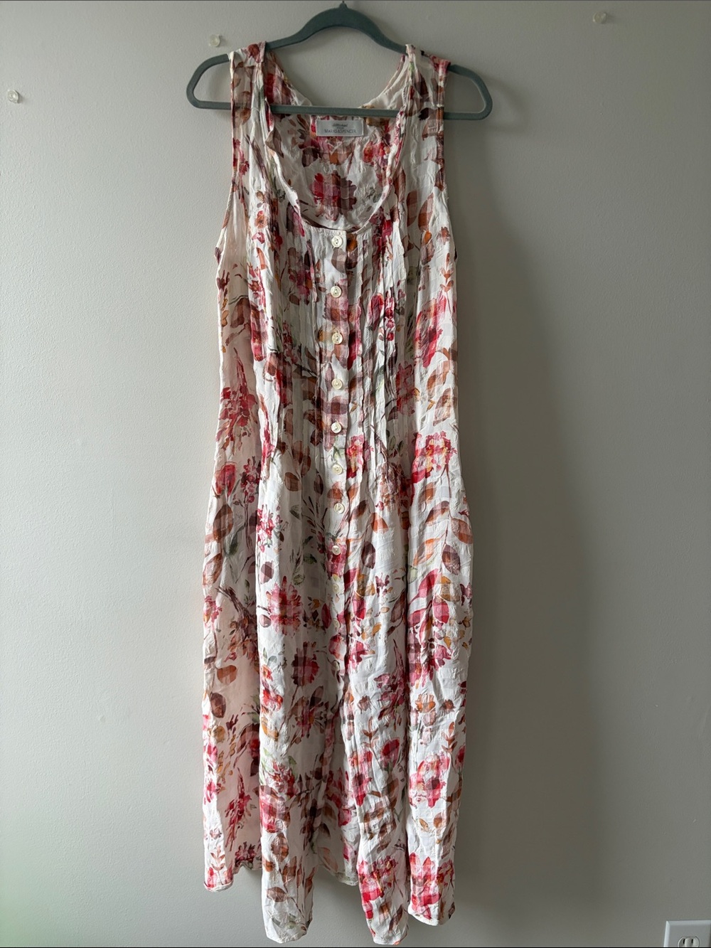 Floral Button-Front Sleeveless Jumpsuit Dress - White with Pink & Brown Floral